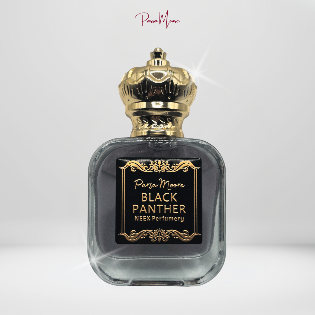 Black Panther NEEX perfume bottle – bold leather and brandy fragrance