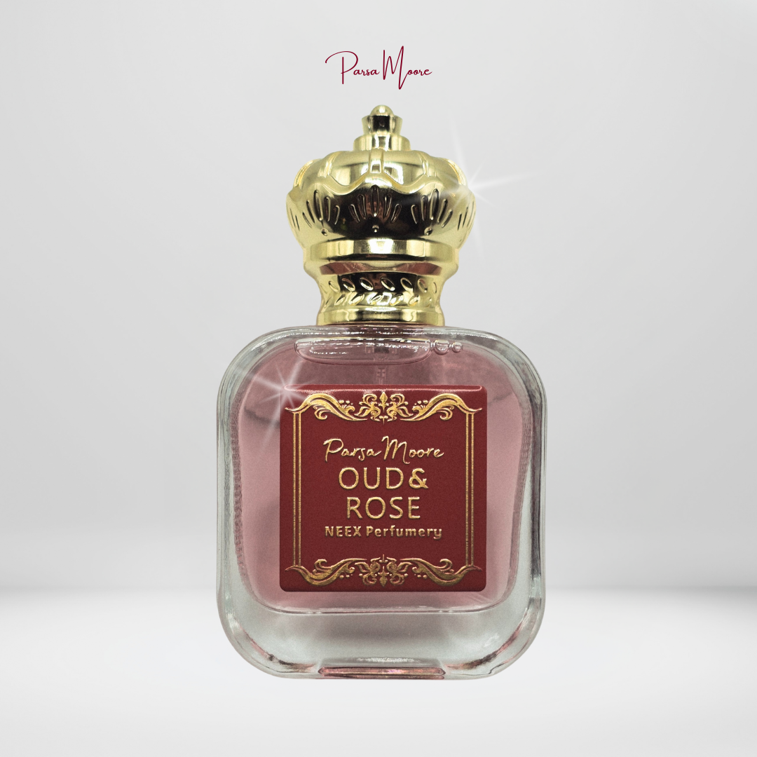 NEEX Oud & Rose perfume bottle – created by Parsa Moore