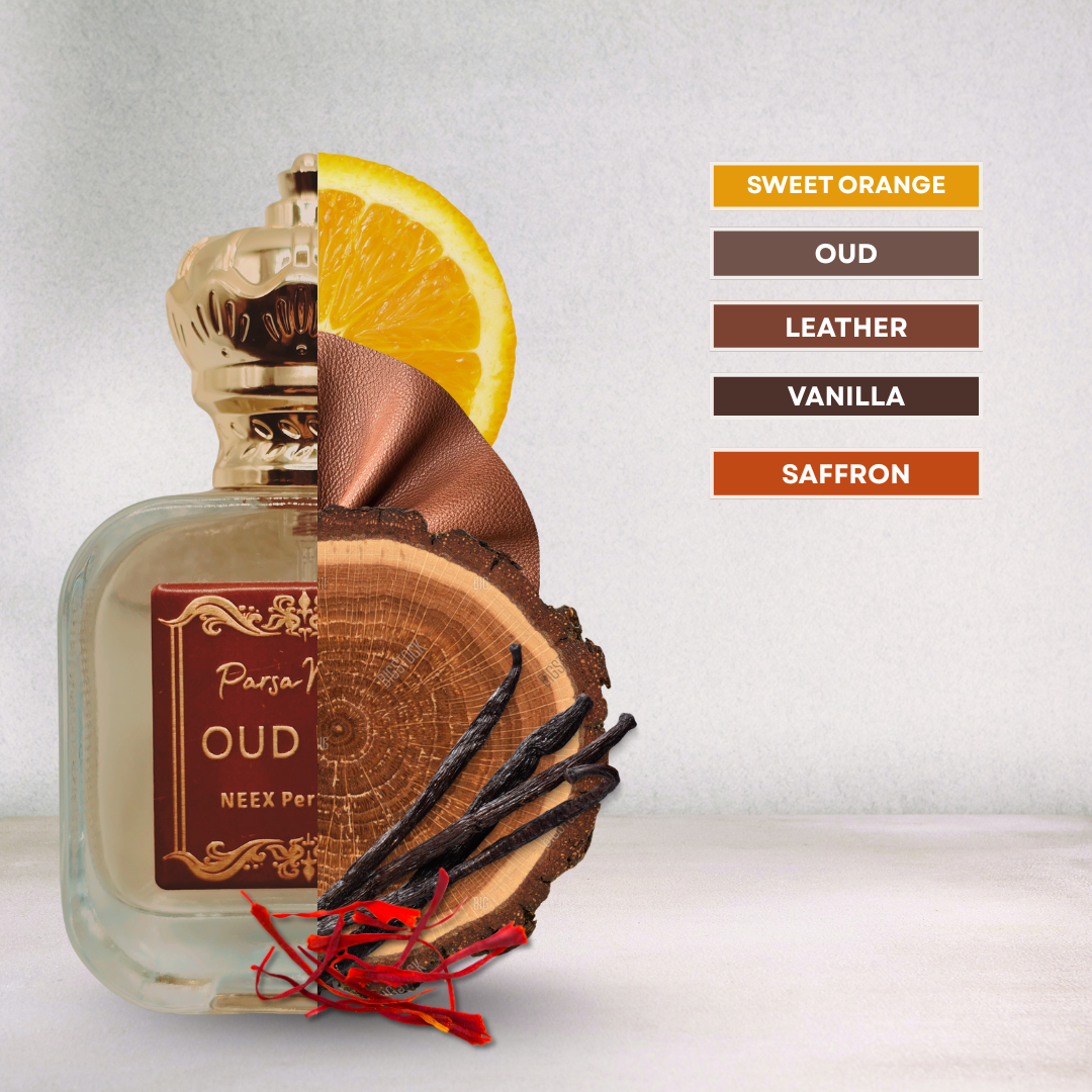 Luxury fragrance with oud, saffron, and tobacco – rich & powerful