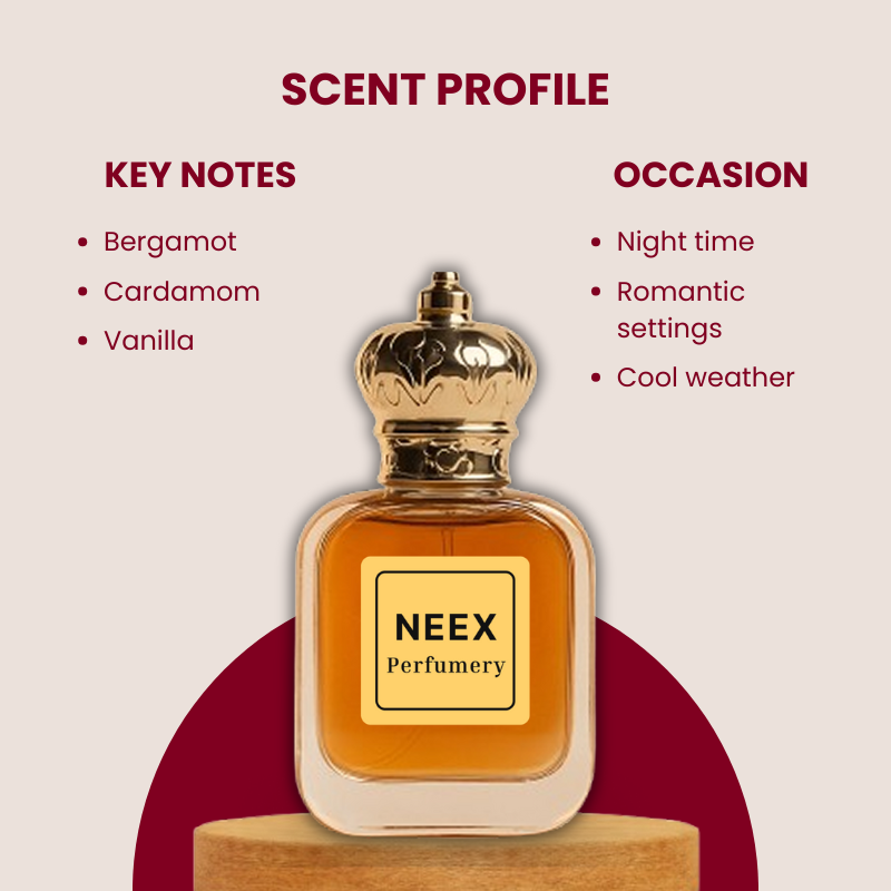 Luxury fragrance with vanilla, rose, sandalwood – warm & spicy