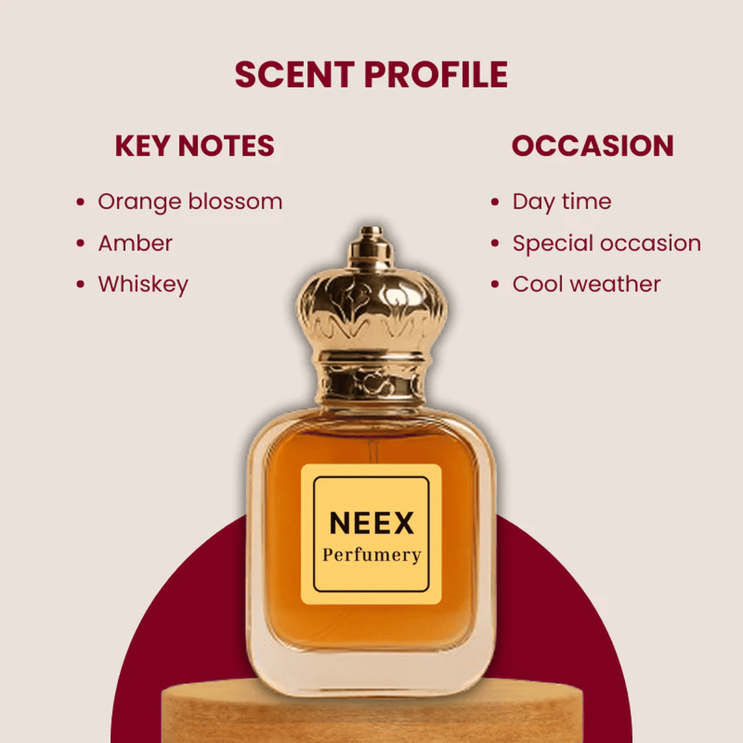 Luxury fragrance with orange blossom, amber, whiskey – bold & magnetic