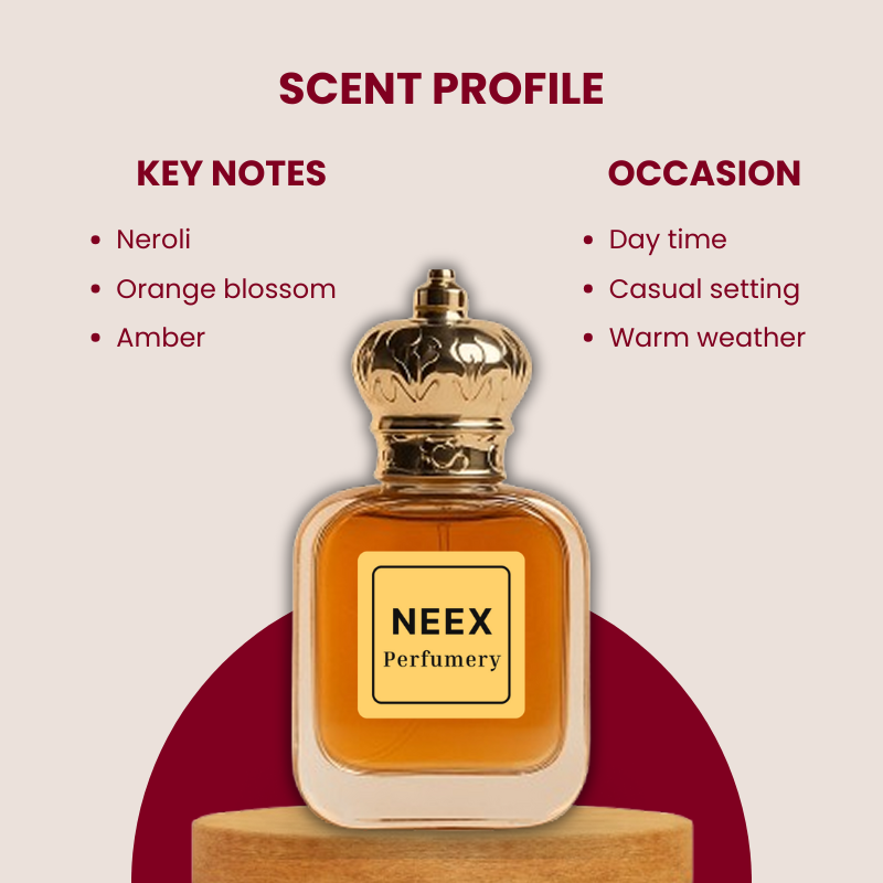 Luxury fragrance with neroli, orange blossom, amber – bright & radiant