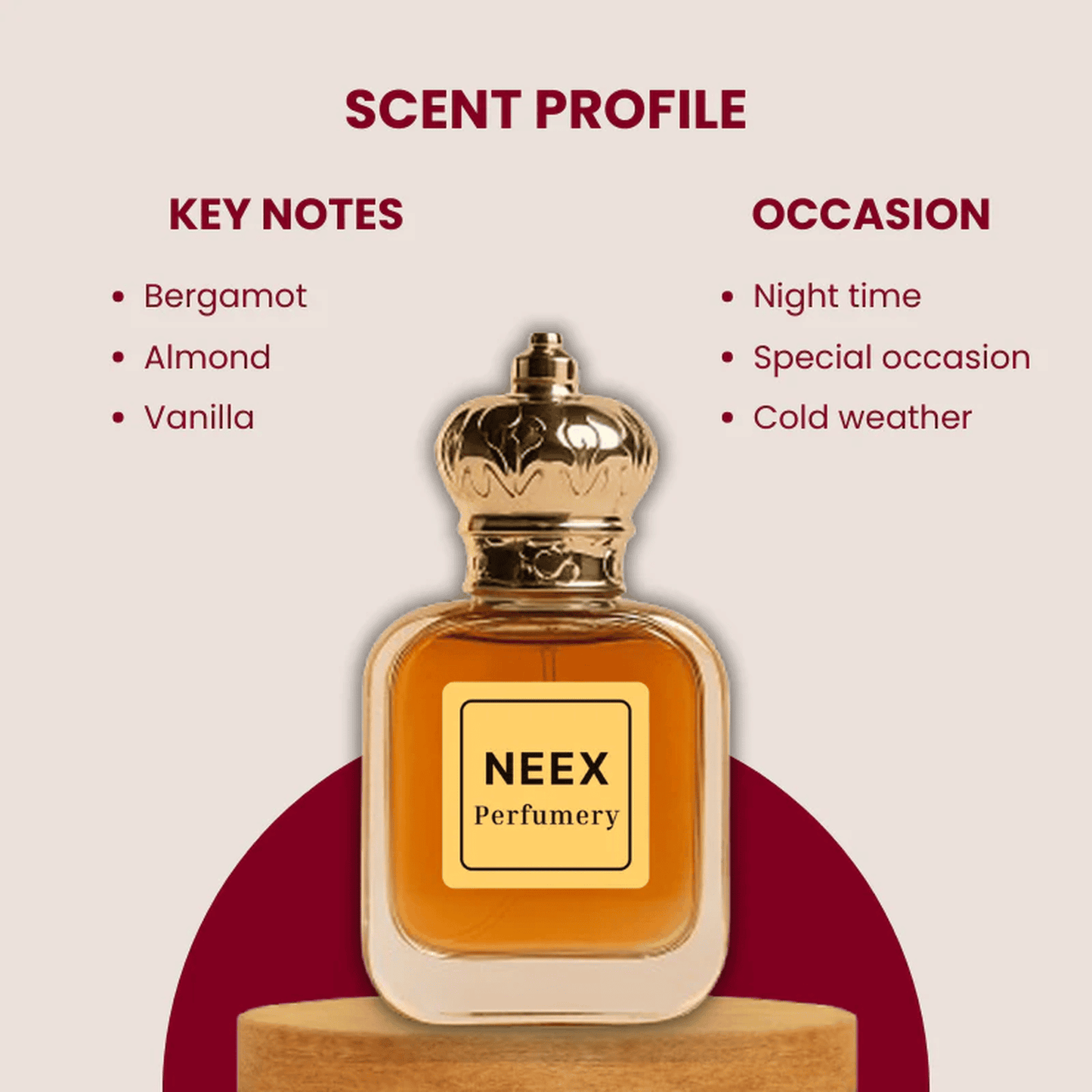 Luxury fragrance with bergamot, almond, vanilla – warm & elegant