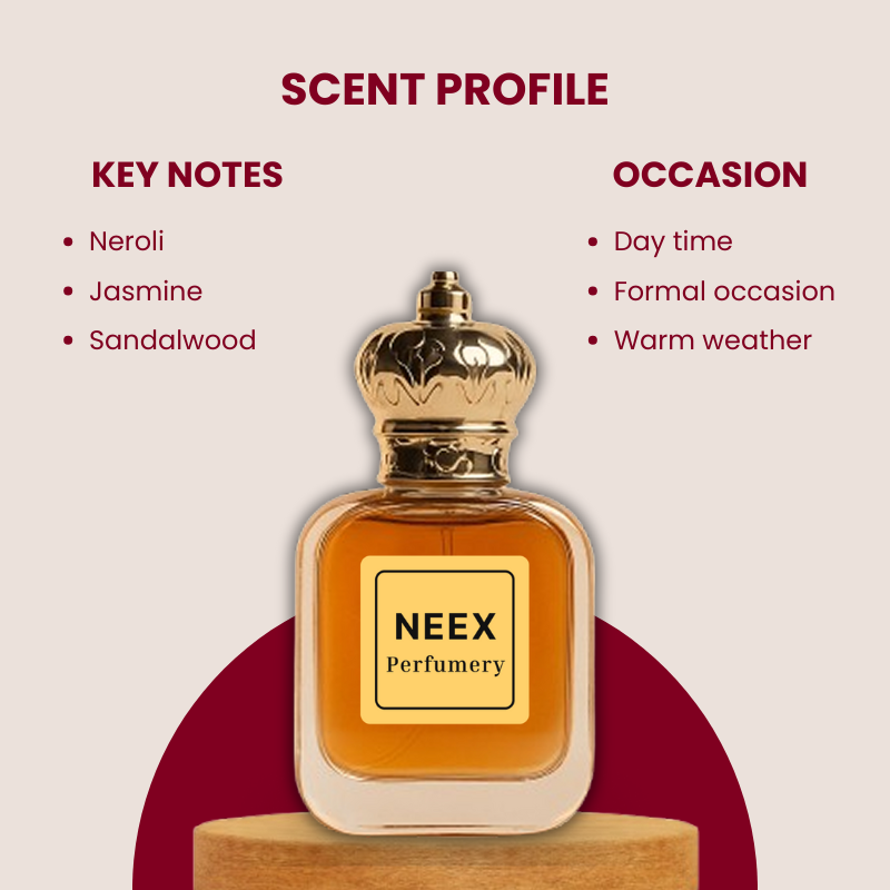 Fresh floral woody fragrance with neroli, jasmine, and sandalwood – clean and radiant