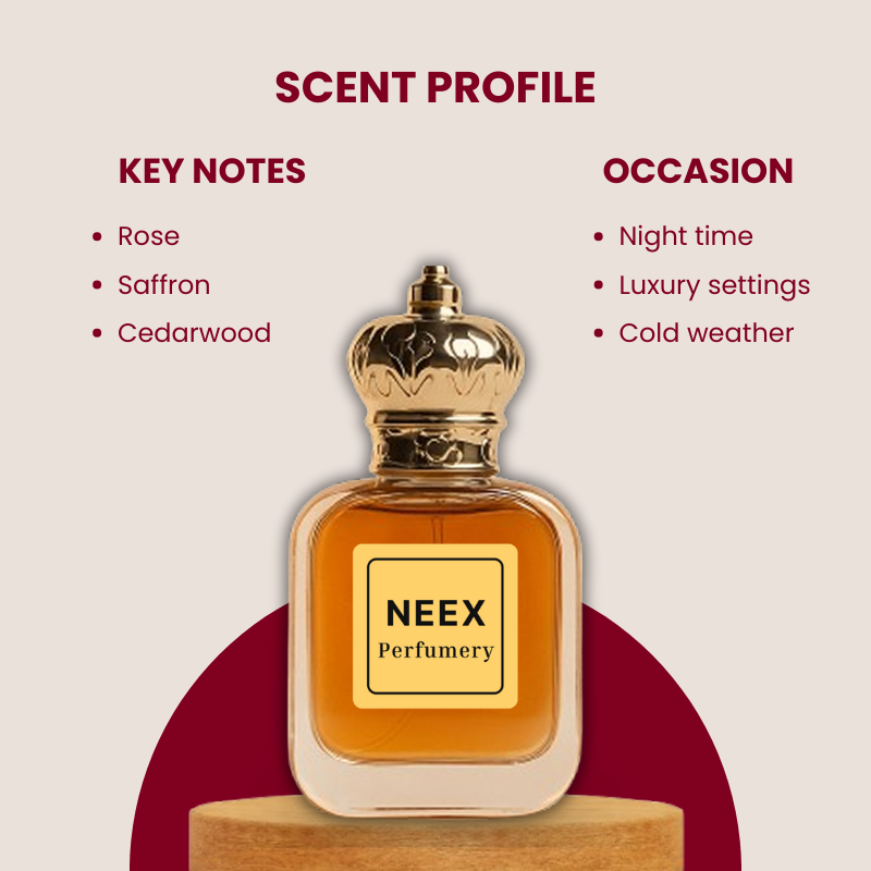 Luxury fragrance with rose, saffron, cedarwood – long-lasting
