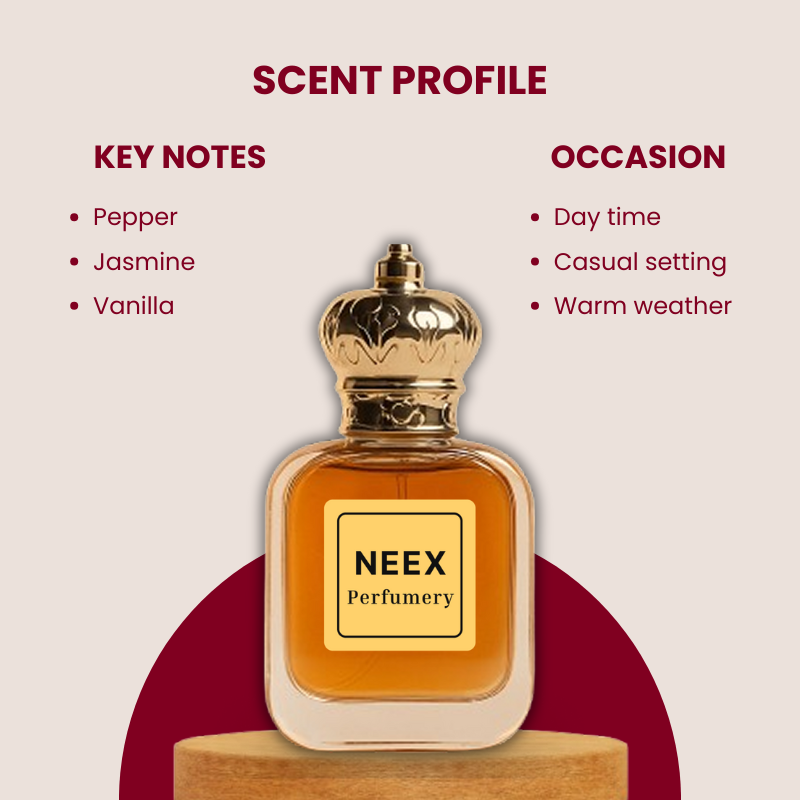 Spicy fragrance with pepper, jasmine, and vanilla – fresh and expressive