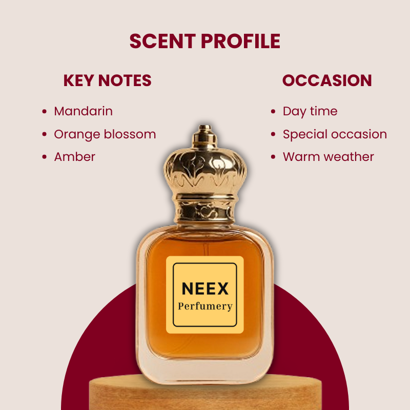 Luxury fragrance with mandarin, orange blossom, amber – bright & feminine