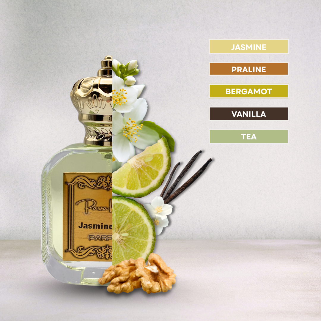 Luxury fragrance with jasmine, vanilla, bergamot – bright & feminine