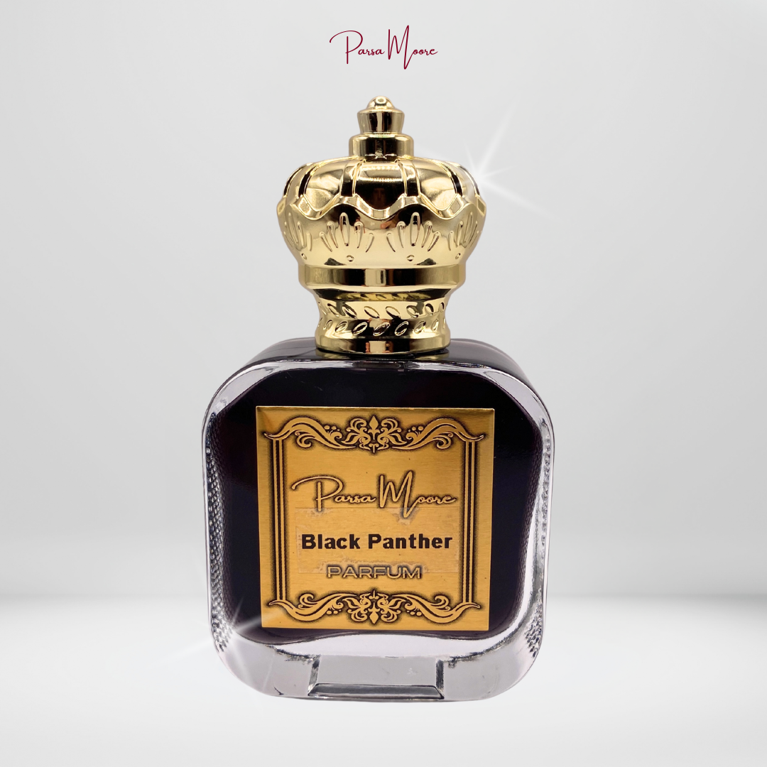 Black Panther NEEX perfume bottle – bold leather and brandy fragrance