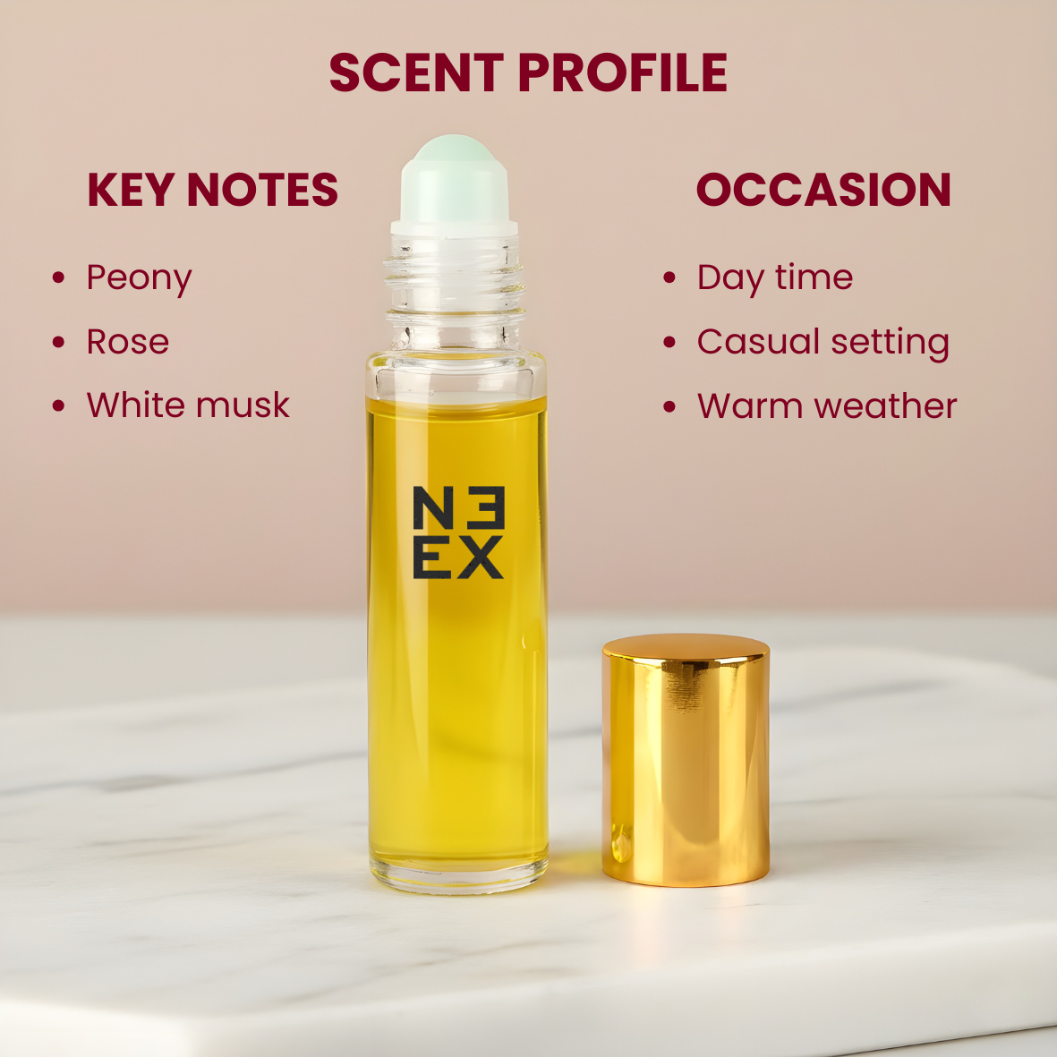 Delicate floral fragrance with peony, rose, and white musk – soft & spring-like.