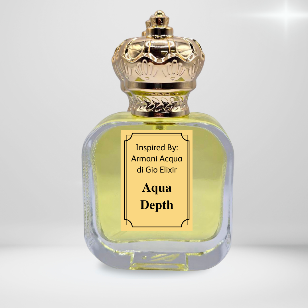 Experience Aqua Depth, inspired by Armani Acqua di Giò Elixir, with notes of marine salt, incense, and mandarin. A bold, long-lasting deep-sea fragrance.