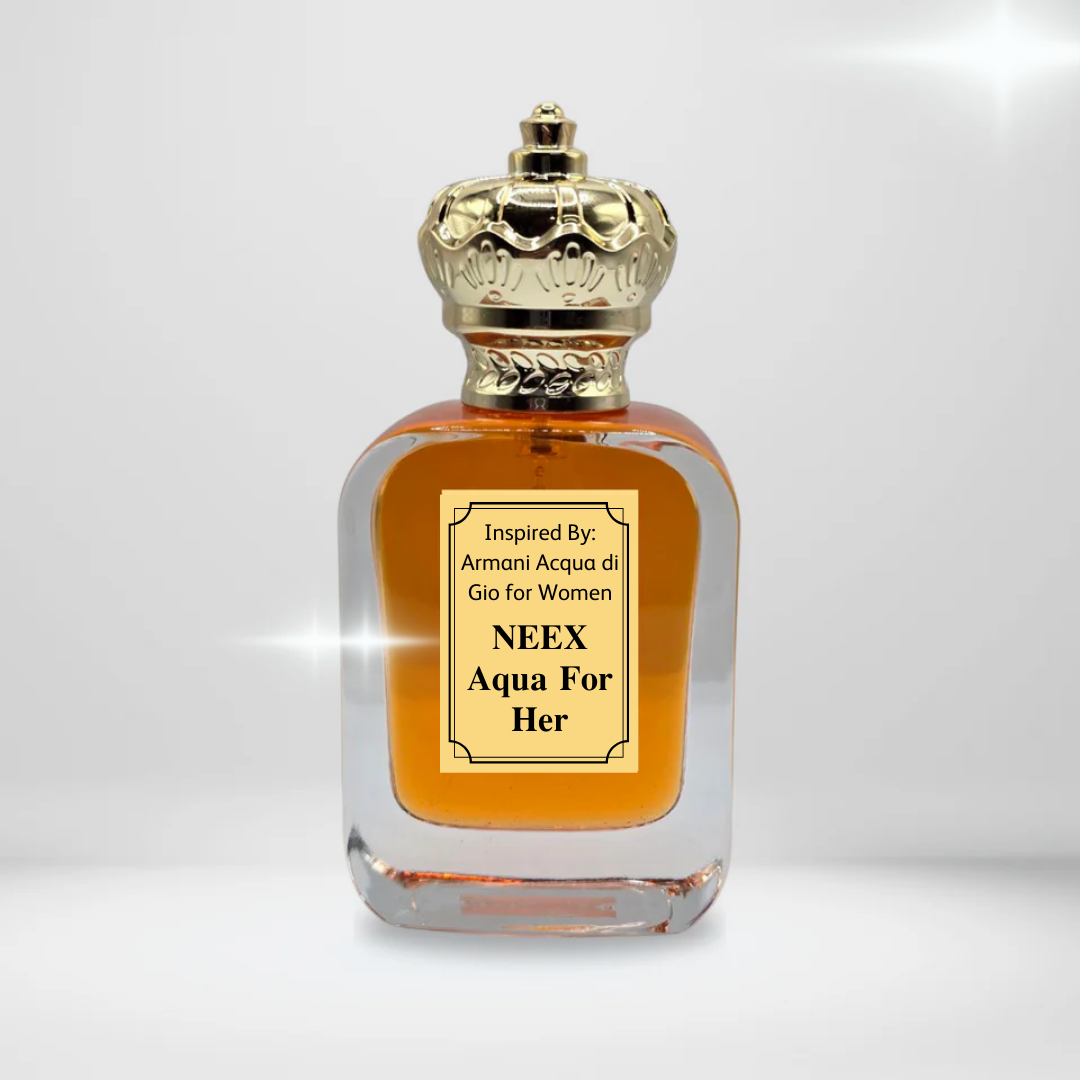 Experience Aqua For Her, inspired by Armani Acqua di Gio For Women, with notes of jasmine, peony, and cedar. A light, aquatic fragrance perfect for summer.