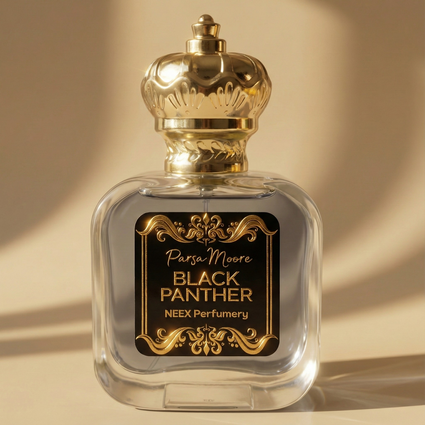 NEEX Black Panther perfume bottle – created by Parsa Moore