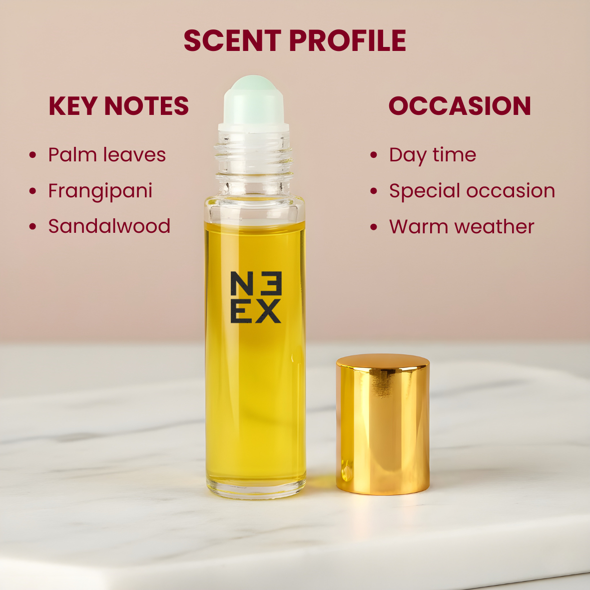 Concentrated amber floral perfume oil with notes of jasmine and orange blossom – exotic & lush.