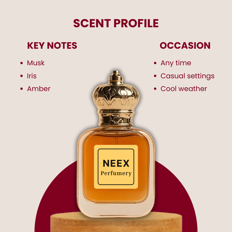Luxury fragrance with musk, iris, amber – soft & elegant