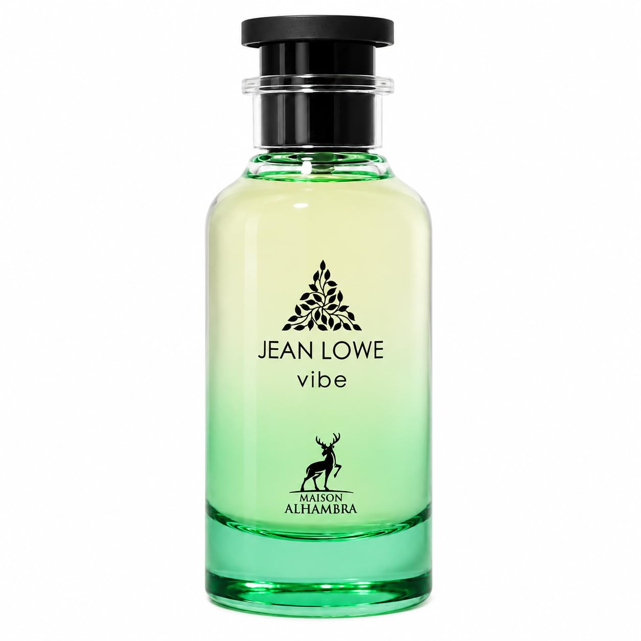 Maison Alhambra Jean Lowe Vibe Eau de Parfum 100 mL green gradient bottle on a white background.