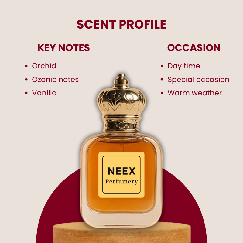 Radiant vanilla orchid fragrance with ozonic notes and creamy vanilla – bright & gourmand.