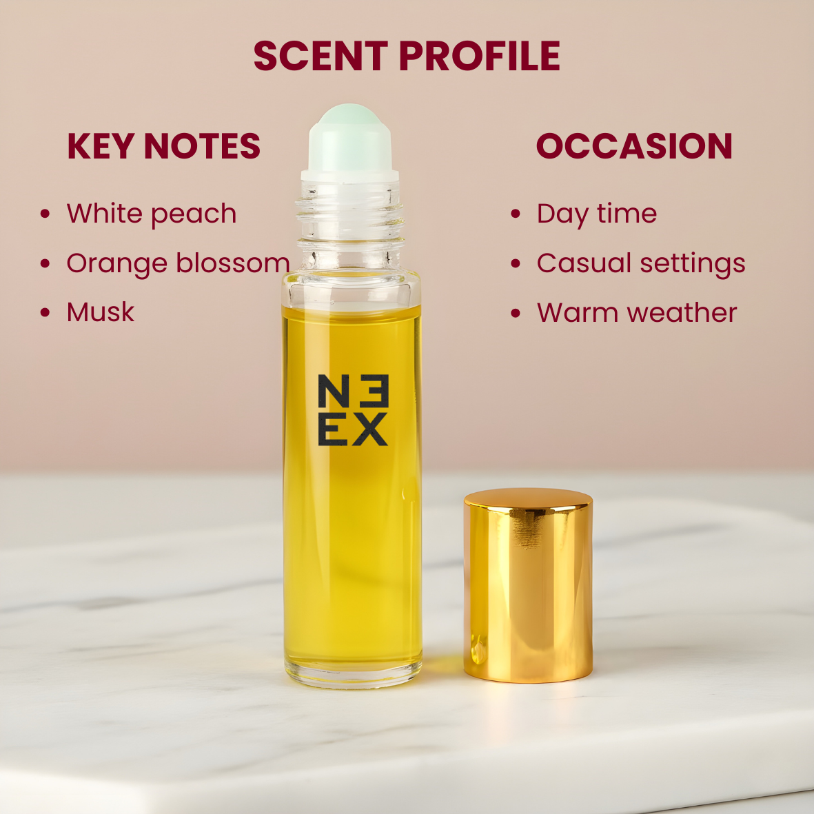 Concentrated floral fruity perfume oil with notes of orange blossom and nympheal – radiant & airy.