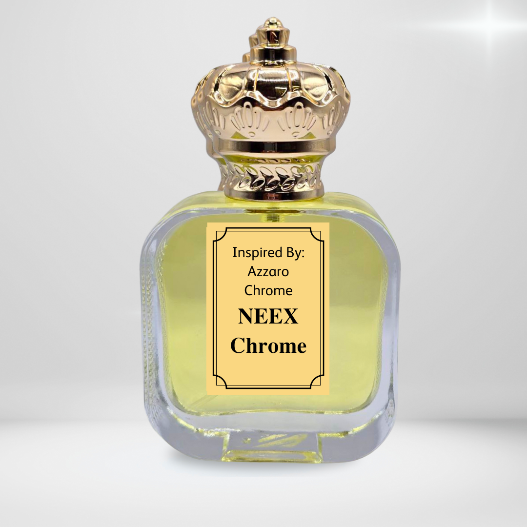 Experience NEEX Chrome, inspired by Azzaro's Chrome. A vibrant, long-lasting blend of crisp citrus, fresh rosemary, and smooth woods for an invigorating daily signature.