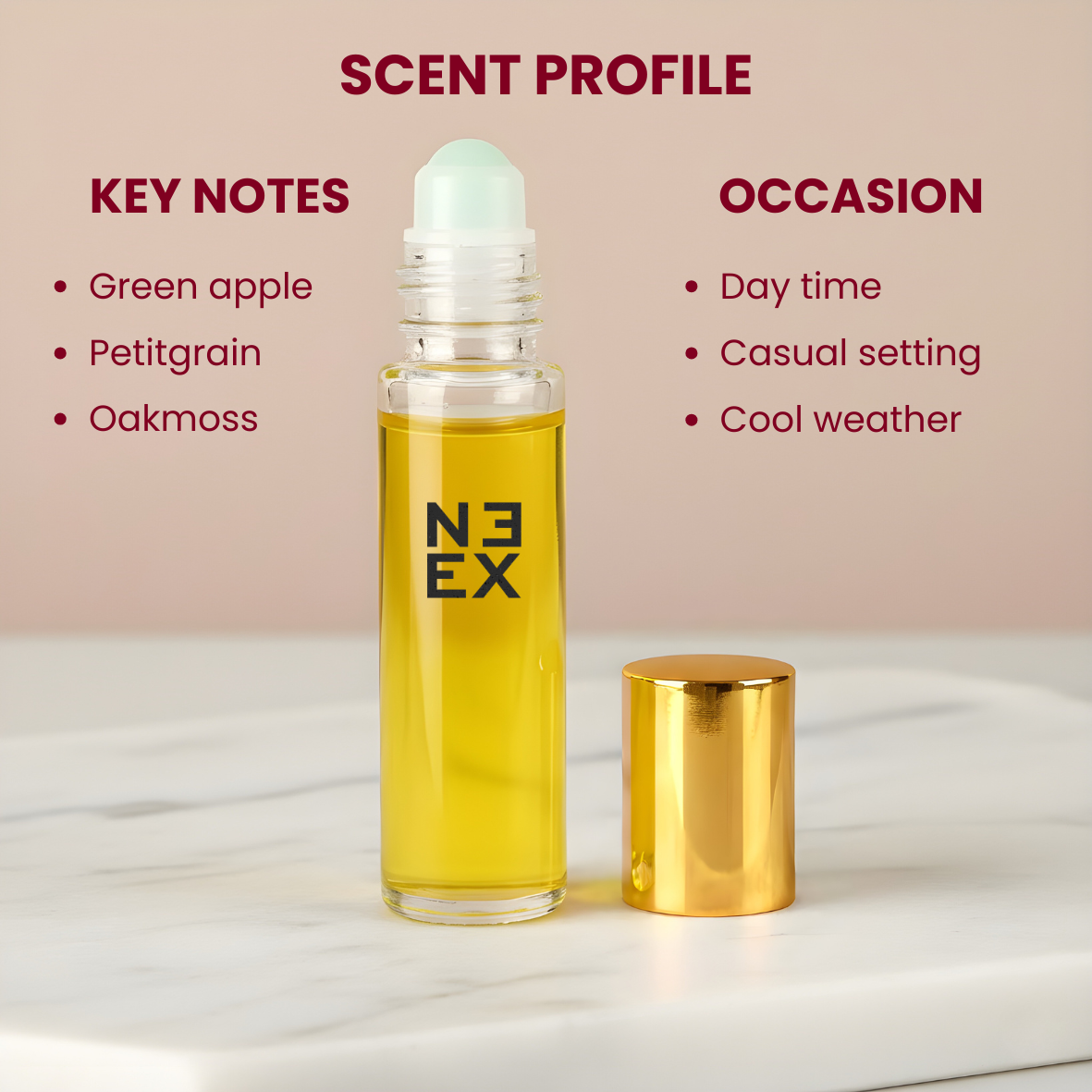 Luxury green fragrance with green apple, bergamot, and cedarwood – crisp & vibrant.