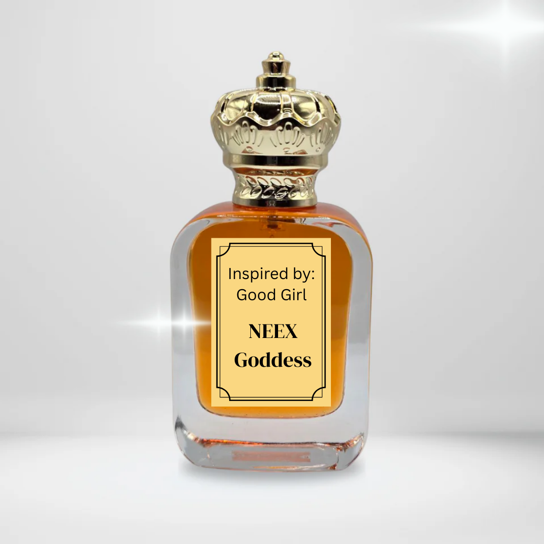 NEEX Goddess – Inspired by Good Girl. A rich blend of coffee, white florals, and vanilla. Alluring, luxurious, and unforgettable.