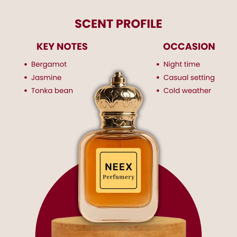 Sophisticated amber floral fragrance with a rich heart of jasmine and a creamy tonka bean base – warm & daring.