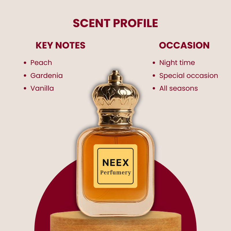 Sophisticated chypre fruity perfume with an electric heart of patchouli, coriander, and warm vanilla – daring & magnetic.