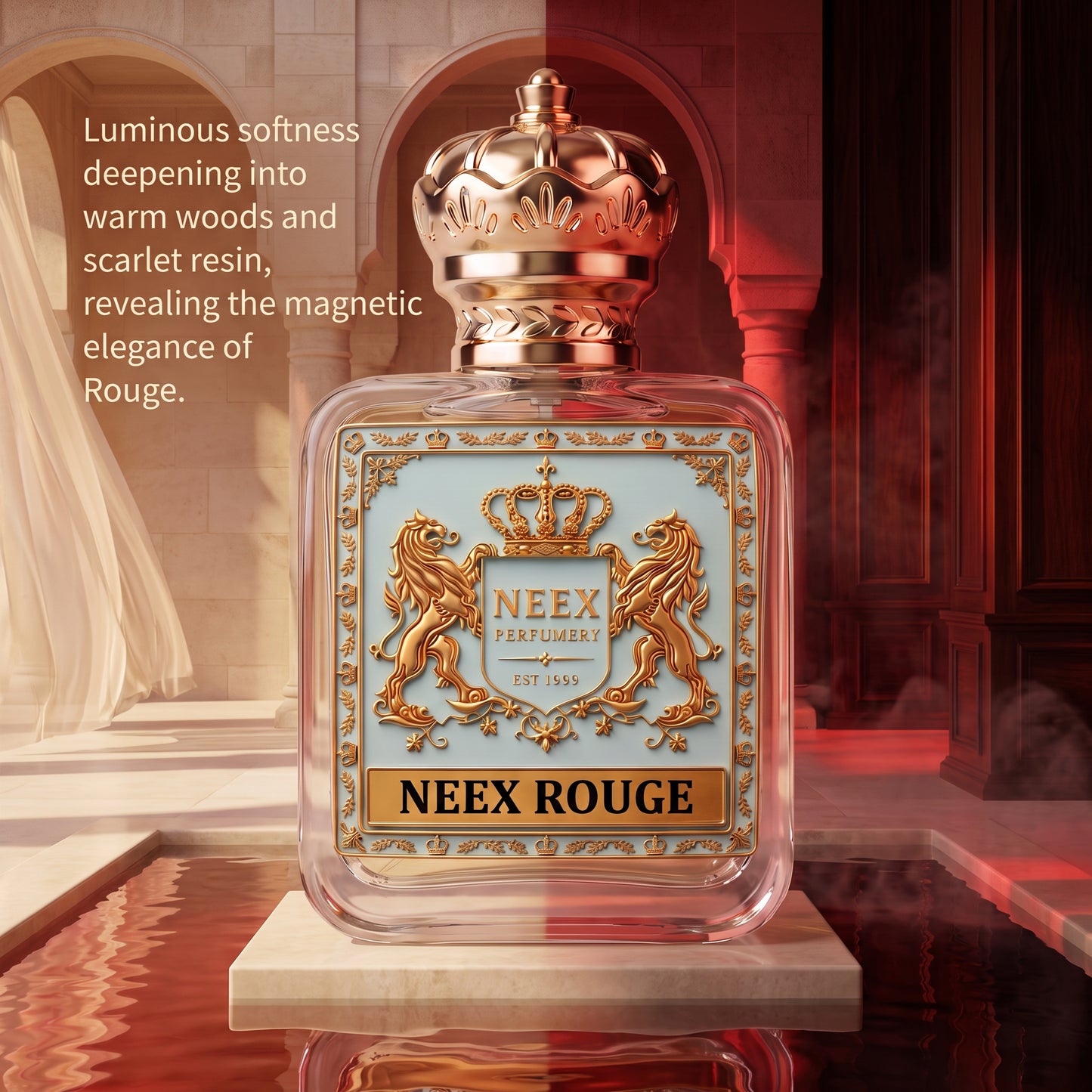 Features of NEEX perfume: rare and premium ingredients, smooth and balanced notes, and concentrated, long-lasting fragrance.