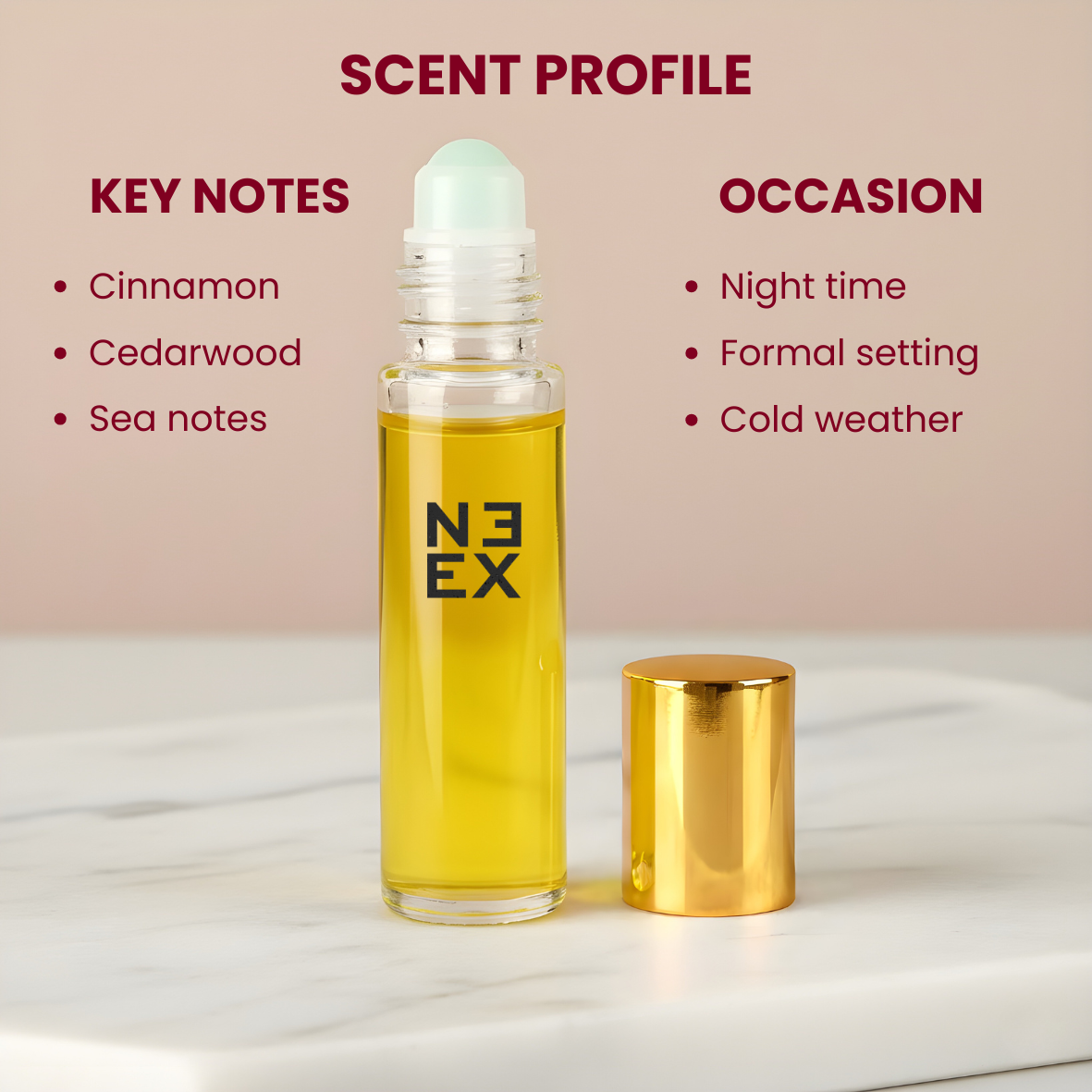 Concentrated aromatic aquatic perfume oil with notes of cedar, honey, and amber – deep & nautical.