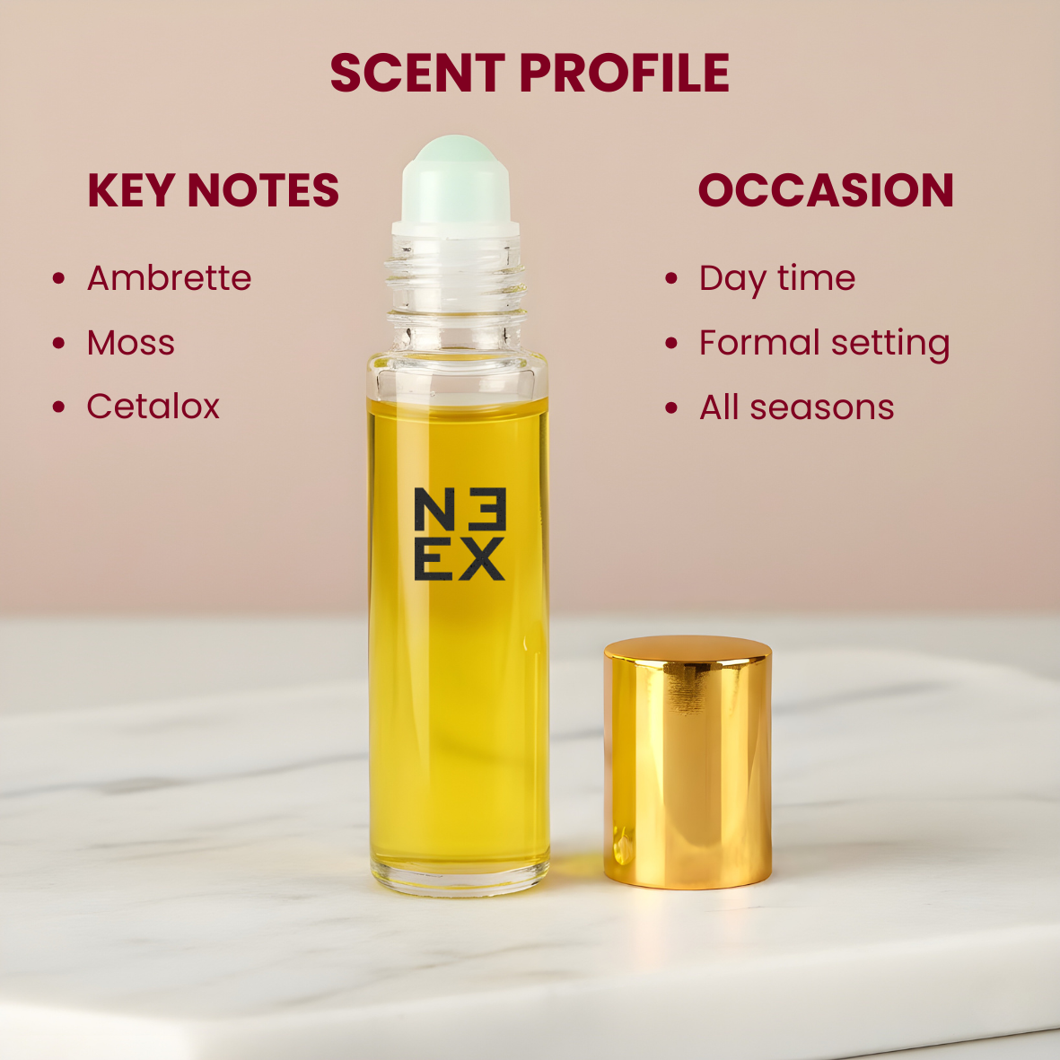 Concentrated amber woody perfume oil with notes of pear, jasmine, and cetalox – intimate & radiating.