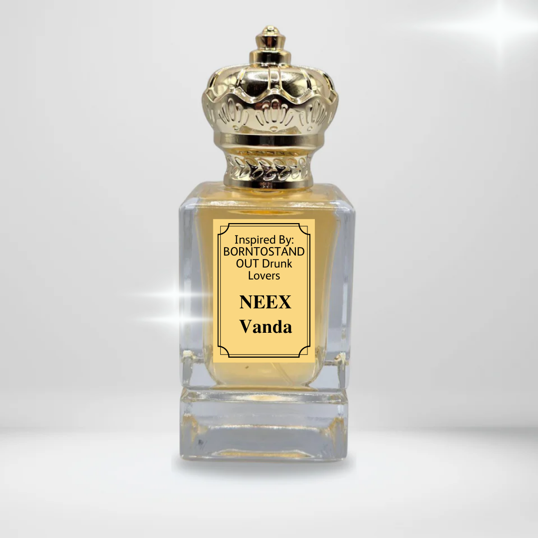 Experience NEEX Vanda, inspired by BORNTOSTANDOUT Drunk Lovers, with notes of cognac, cinnamon, and sandalwood. A bold fragrance for intimate evenings.