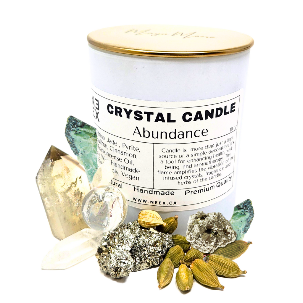 Abundance crystal Candle, crystal candel, abundance, handmade candle, nature soy wax, citrine, pyrite, frankincense, scented candle,