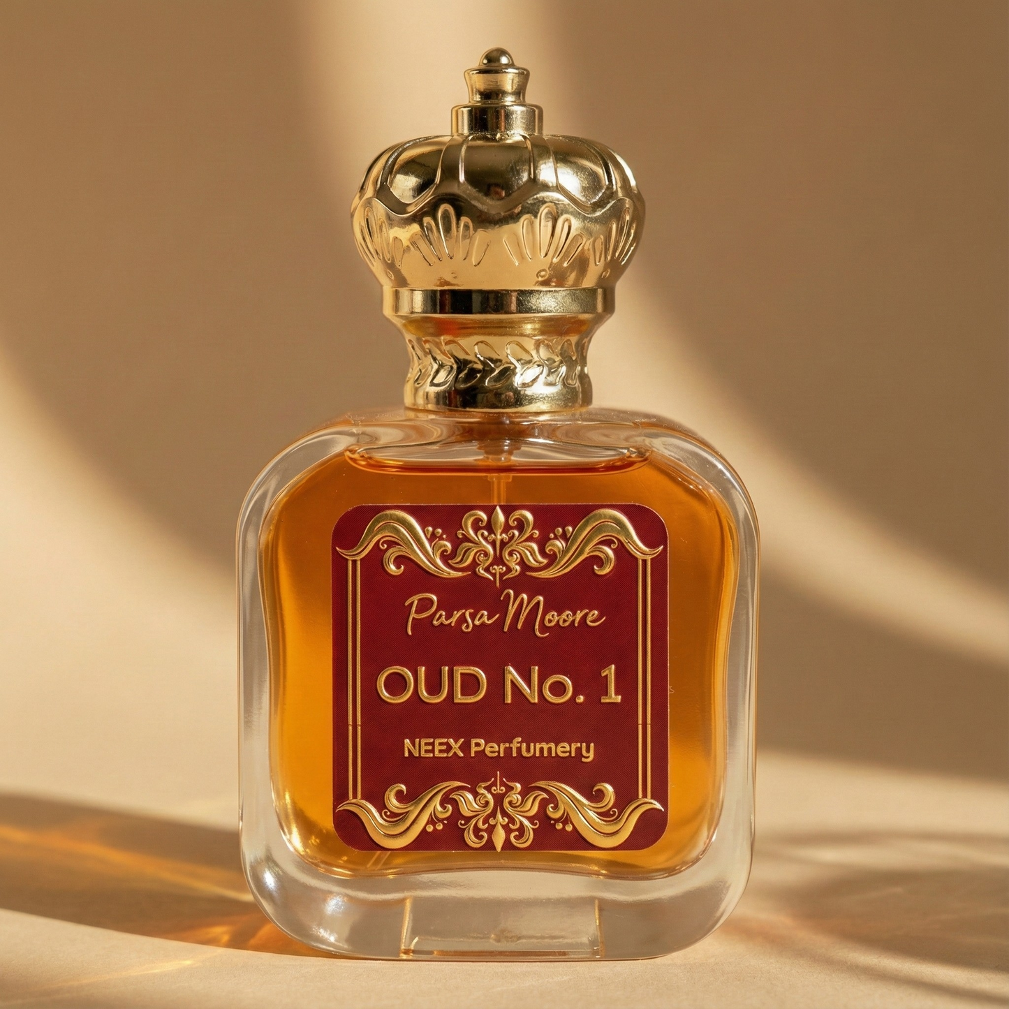 NEEX Oud No.1 perfume bottle – created by Parsa Moore
