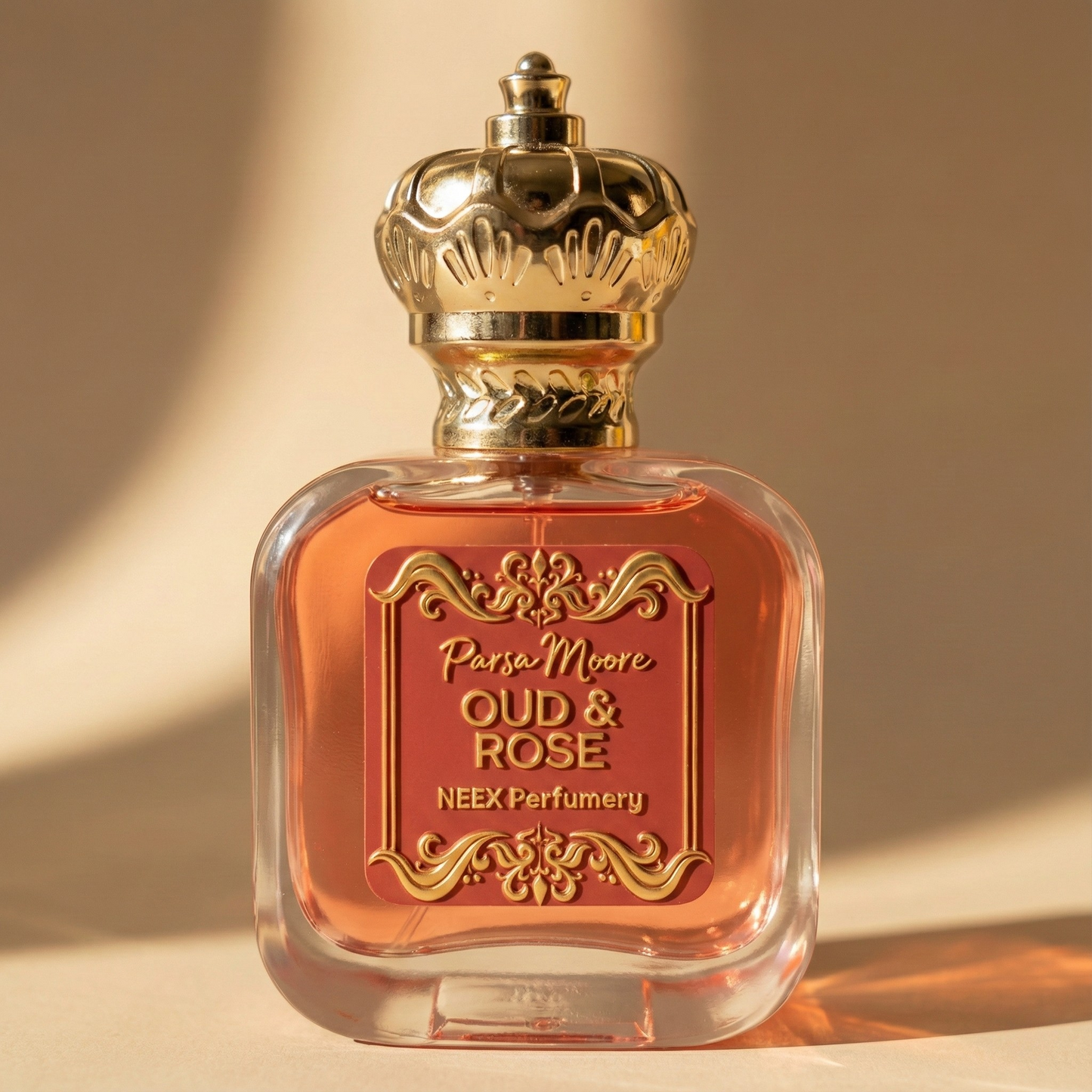 NEEX Oud & Rose perfume bottle – created by Parsa Moore