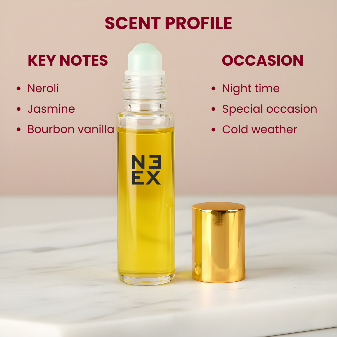Concentrated amber floral perfume oil with notes of moss accord and ambrofix – deep & magnetic.