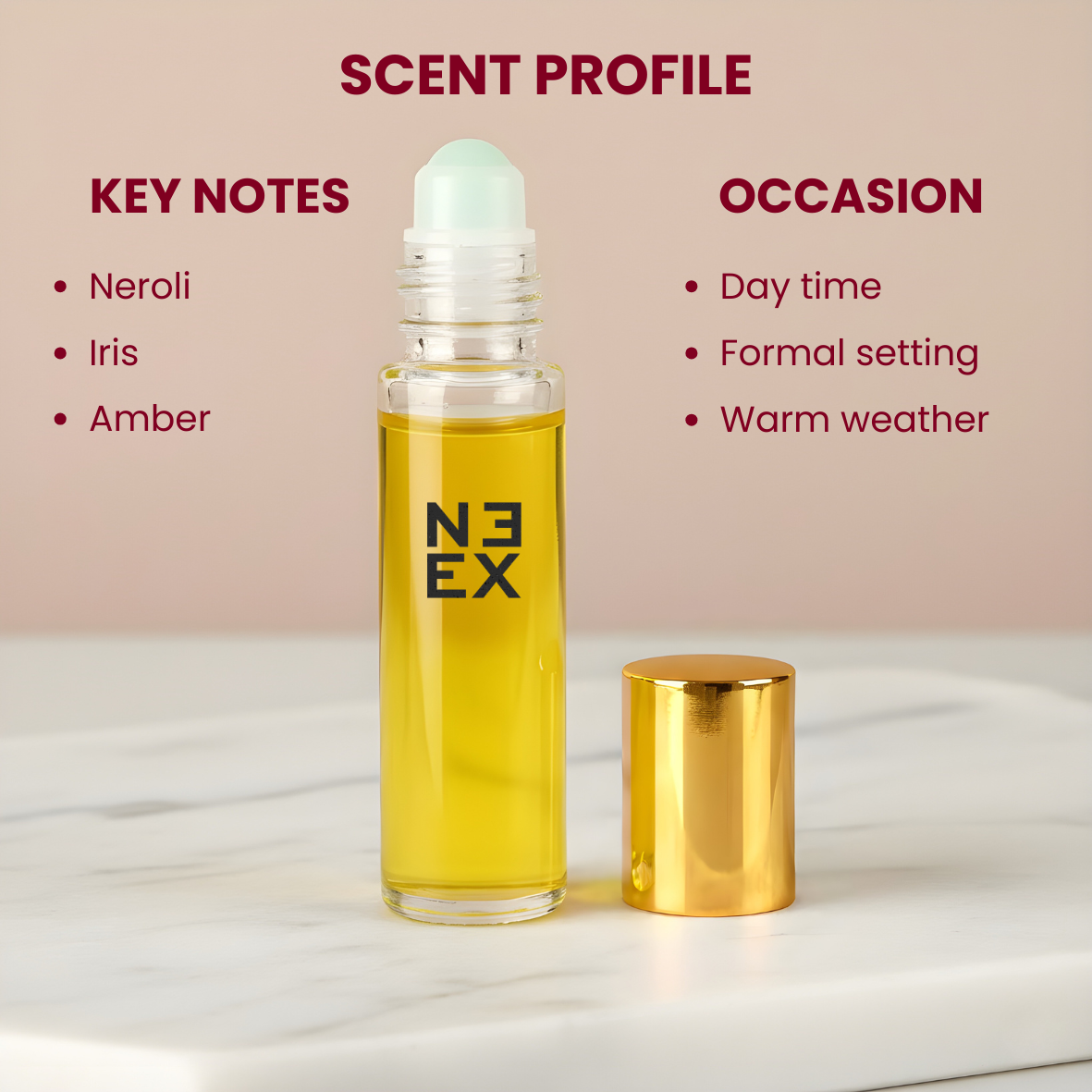 Concentrated woody chypres perfume oil with notes of iris and violet – clean & professional.
