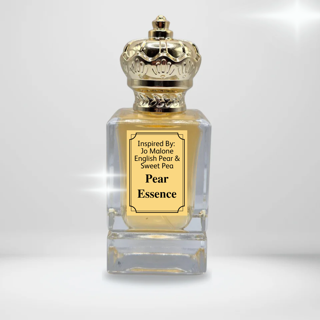 Experience Pear Essence, inspired by Jo Malone's English Pear & Sweet Pea. A vibrant blend of juicy William pear and soft sweet pea for a long-lasting, fresh, and romantic floral scent.