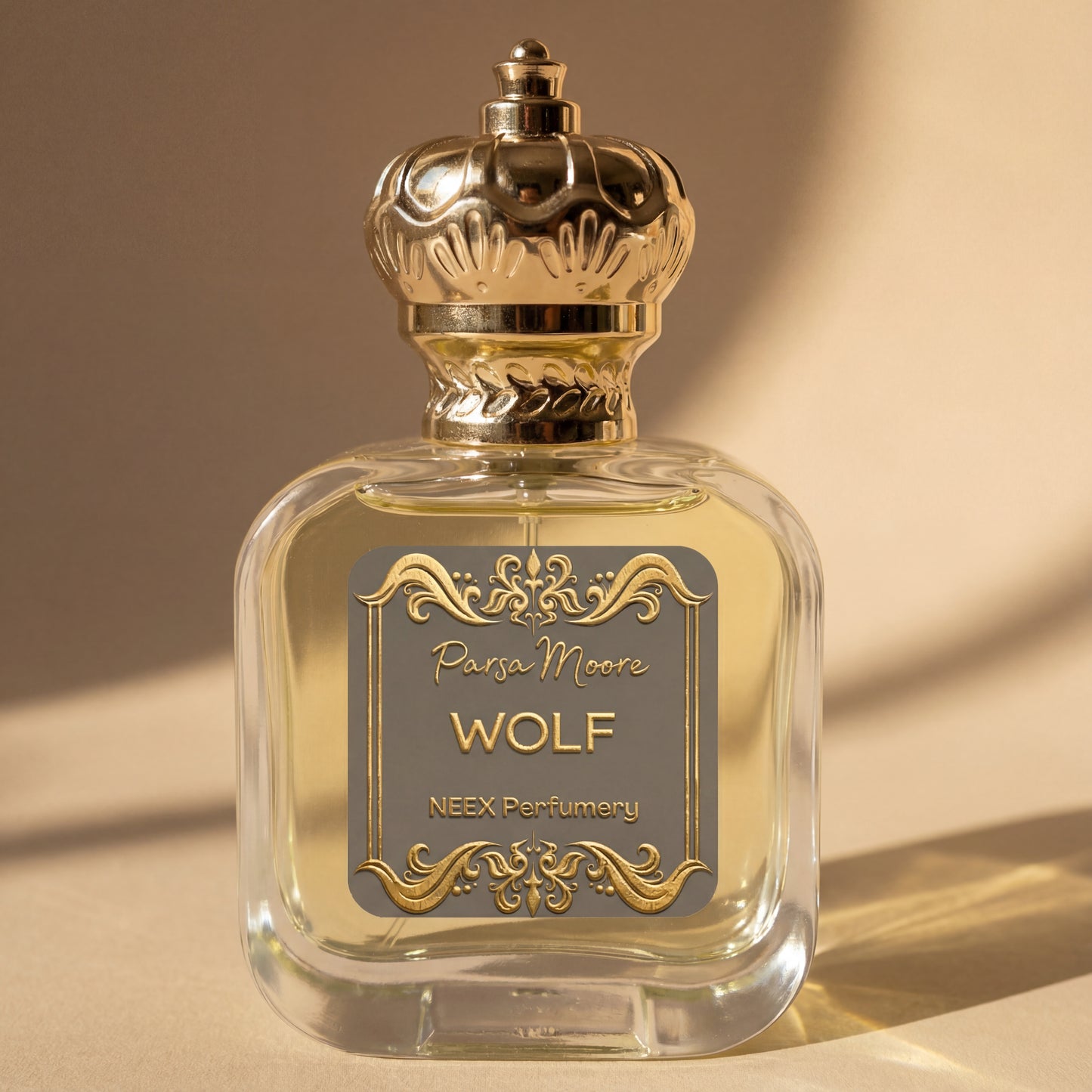 NEEX Wolf perfume bottle – bold oud and leather fragrance