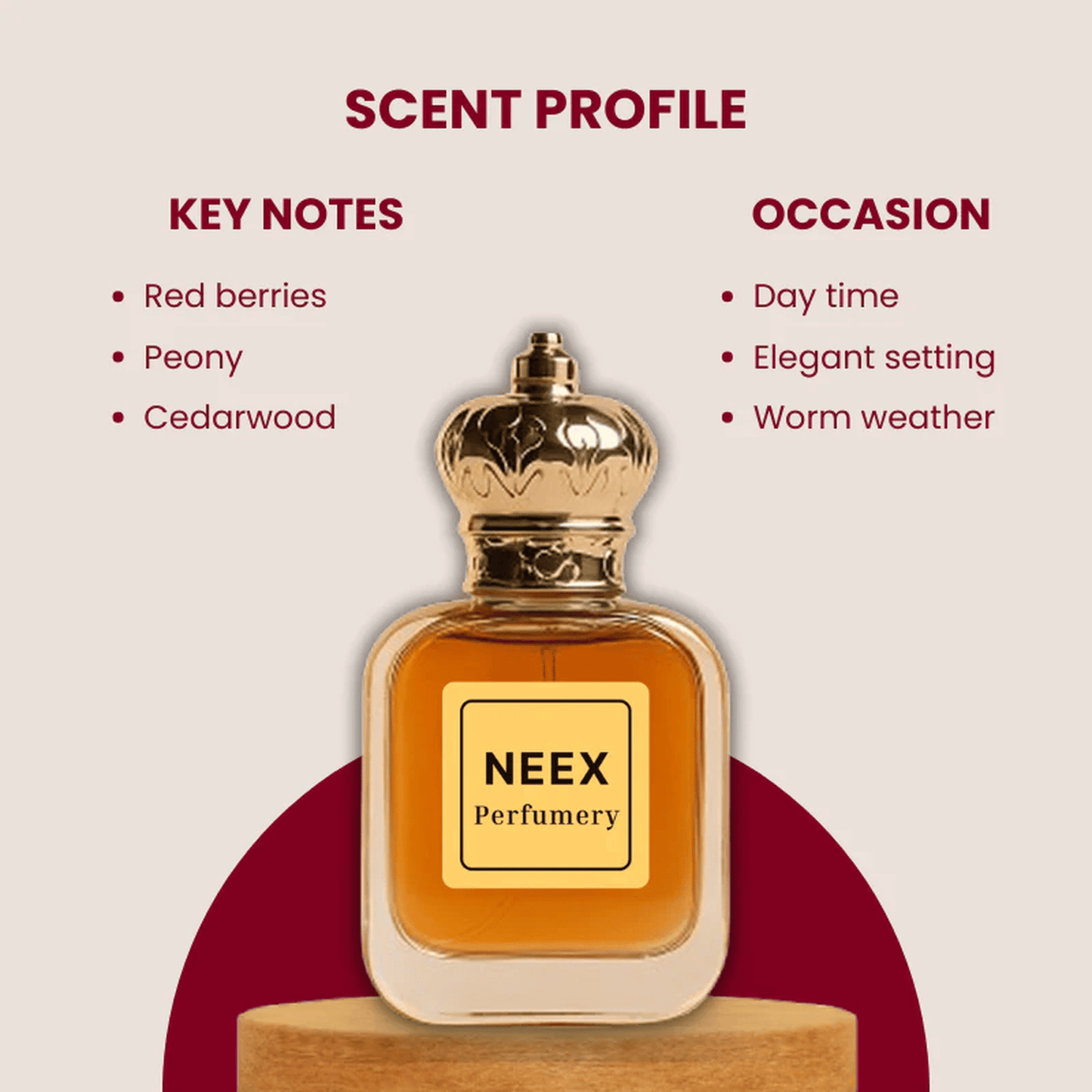 Red berries, peony, cedarwood – radiant & feminine fragrance