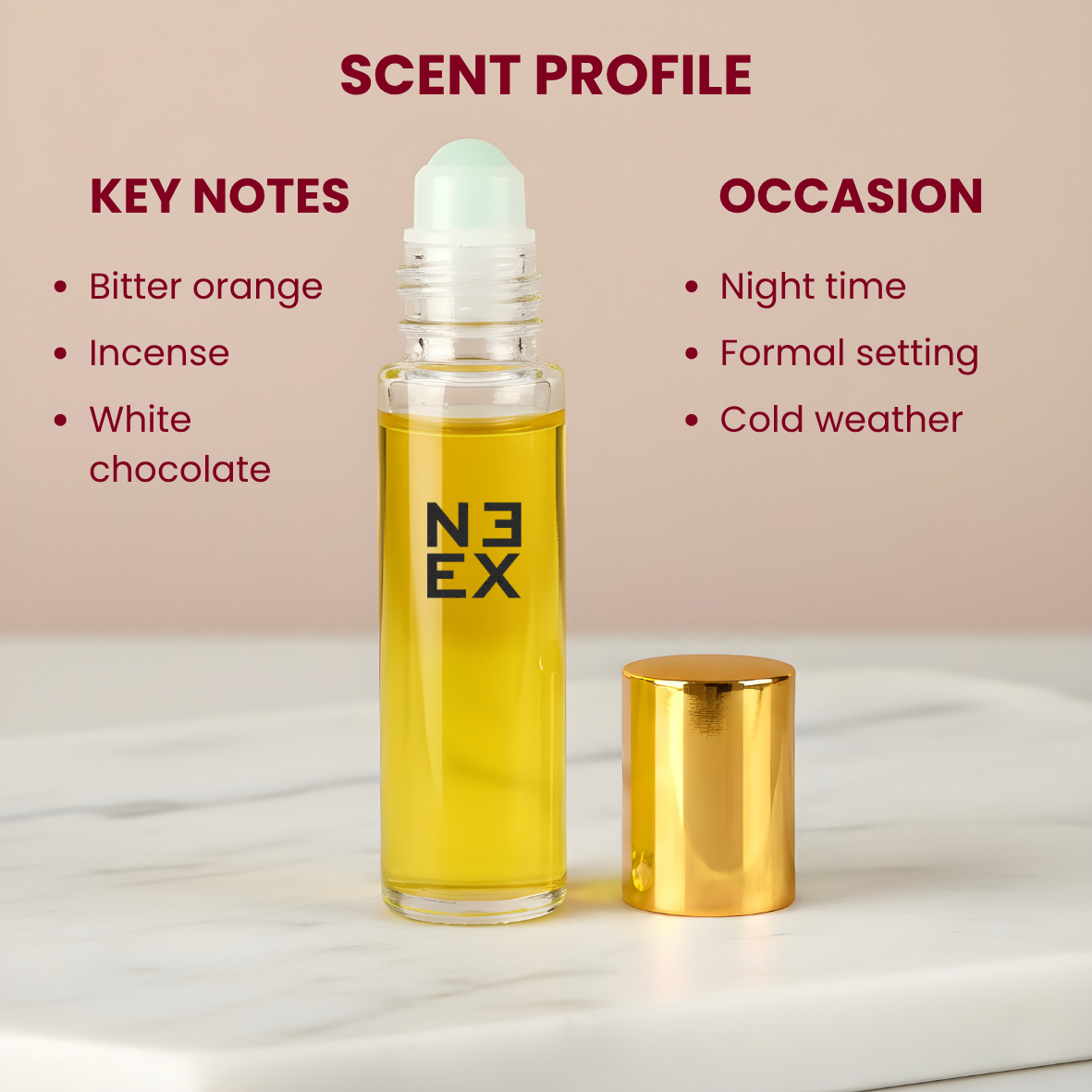 Luxury perfume oil with citrus, patchouli, and amber-resin woods – deep & artful