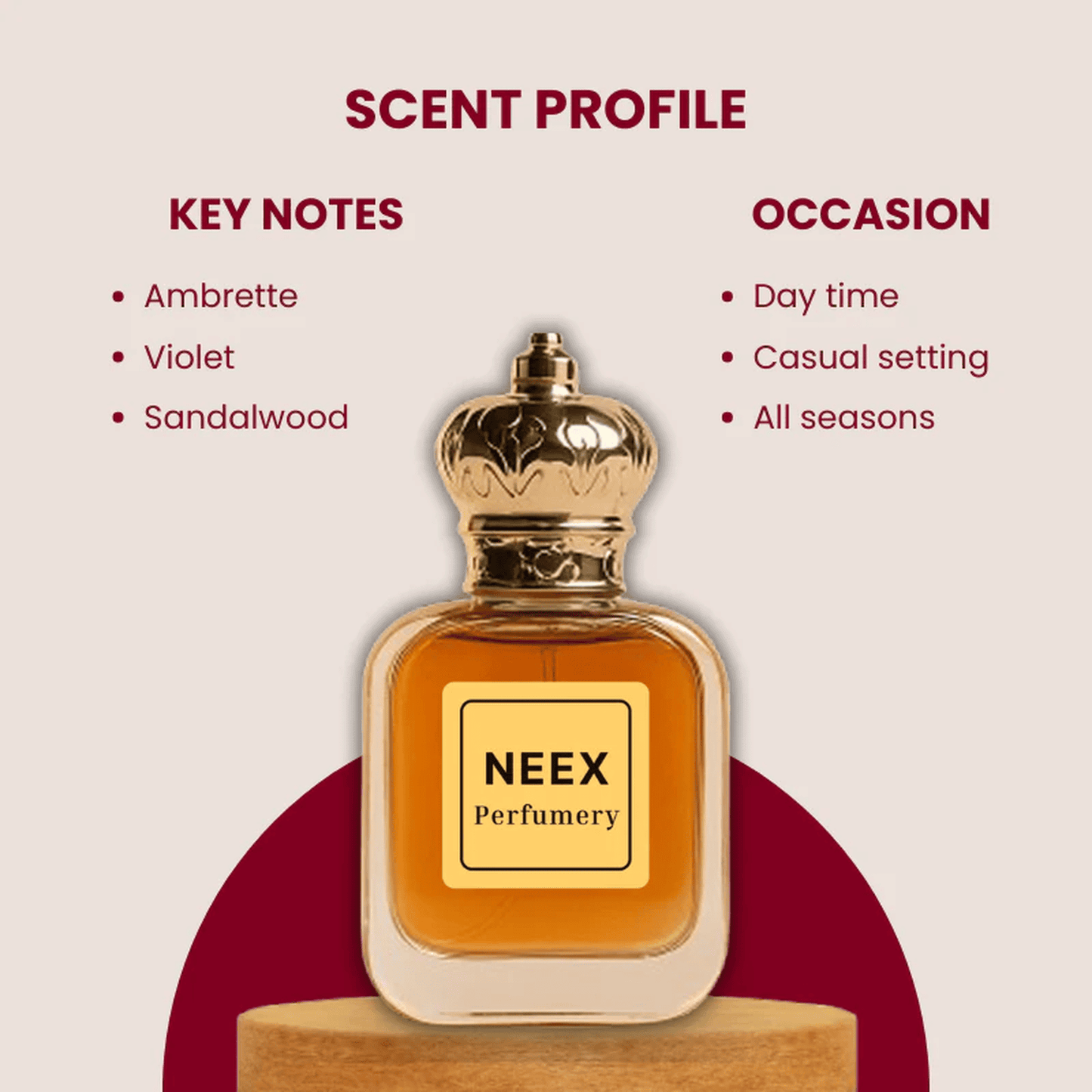 Luxury fragrance with ambrette, violet, sandalwood – soft & elegant
