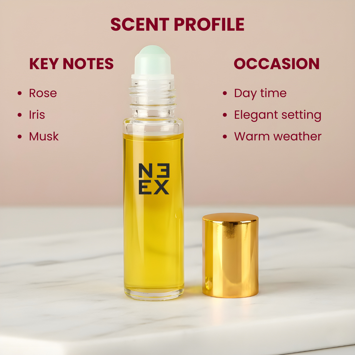 Luxury fragrance with iris, rose, and musk – sensual & elegant