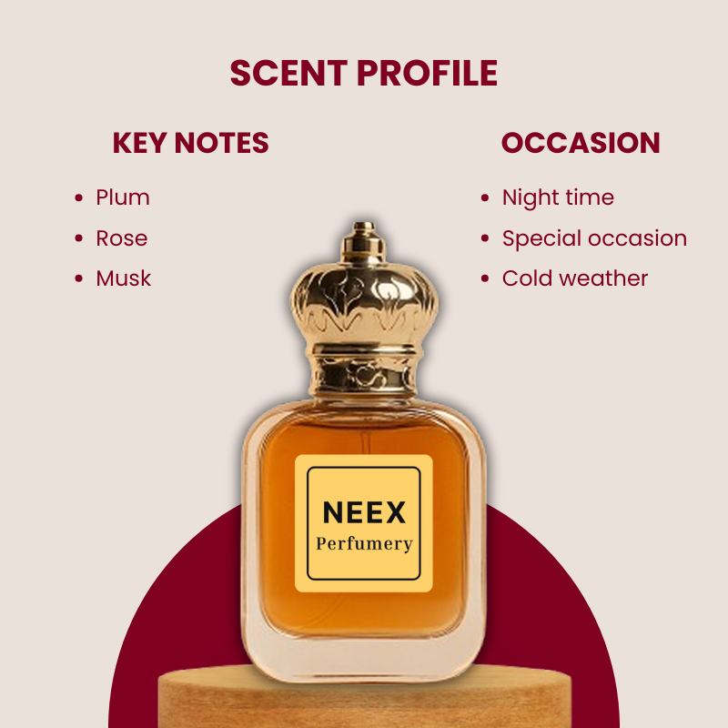 Luxury fragrance with plum, rose, musk – soft & sensual