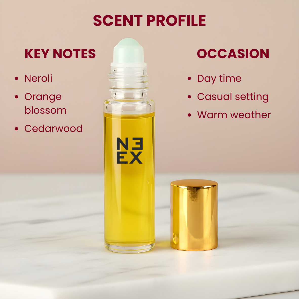 Luxury perfume oil with neroli, orange blossom, and soft woods – light & radiant