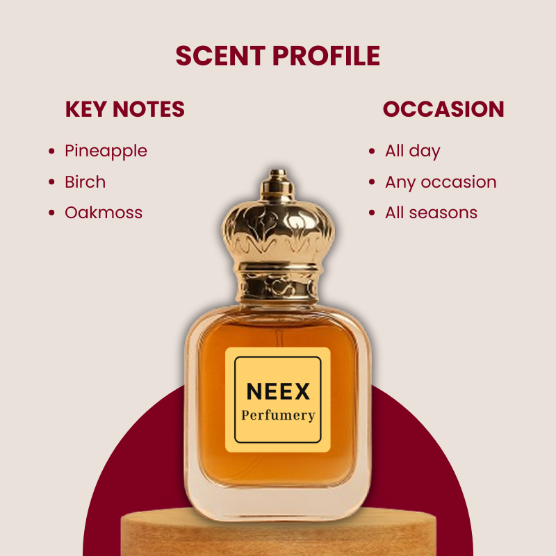 Masculine fragrance with pineapple, birch, and oakmoss – powerful & long-lasting