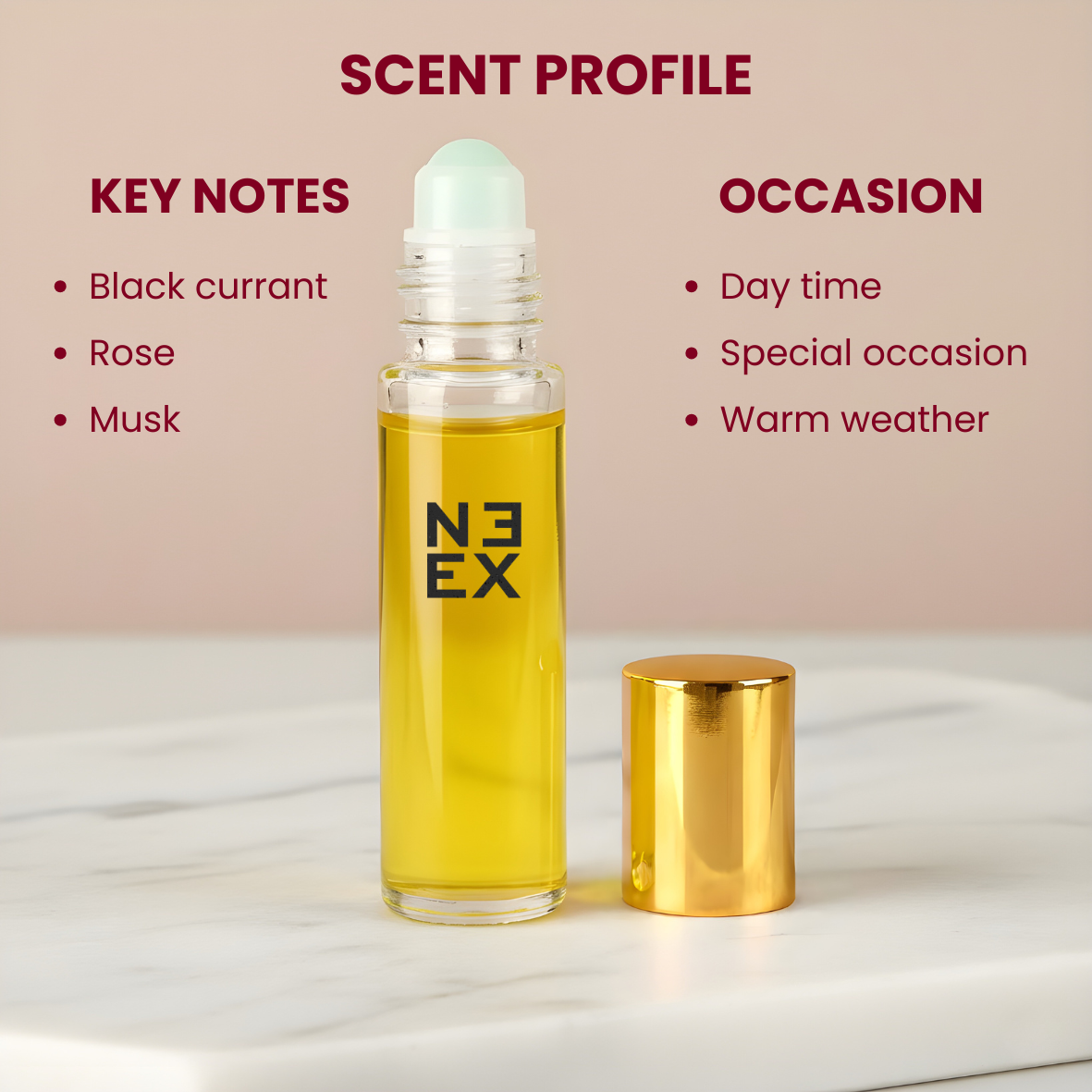 Luxury perfume oil with blackcurrant, Turkish rose and patchouli – vibrant & elegant