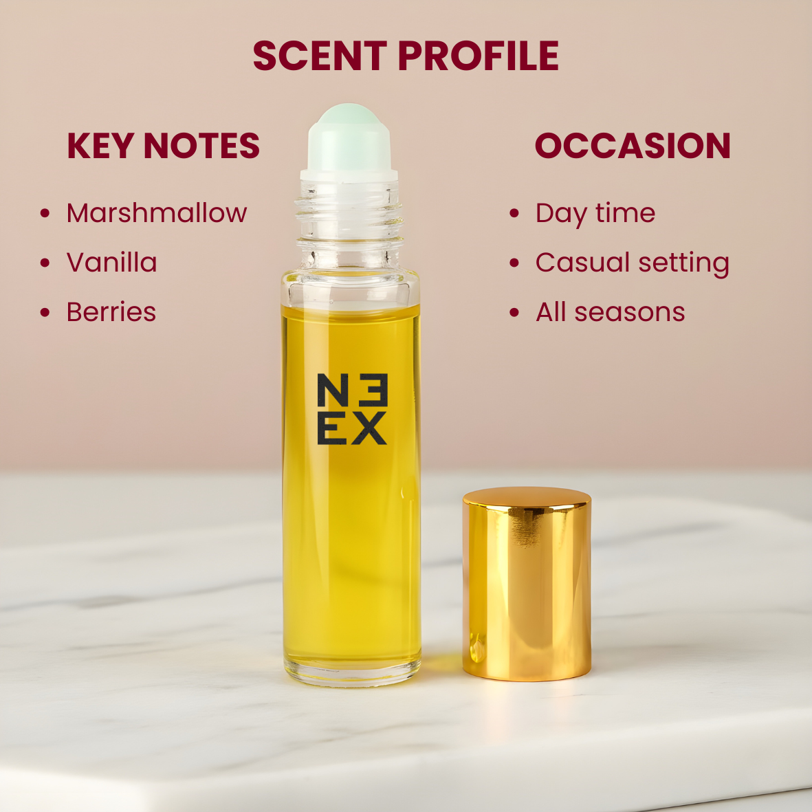 Luxury fragrance with marshmallow, vanilla, and caramel – sensual & elegant