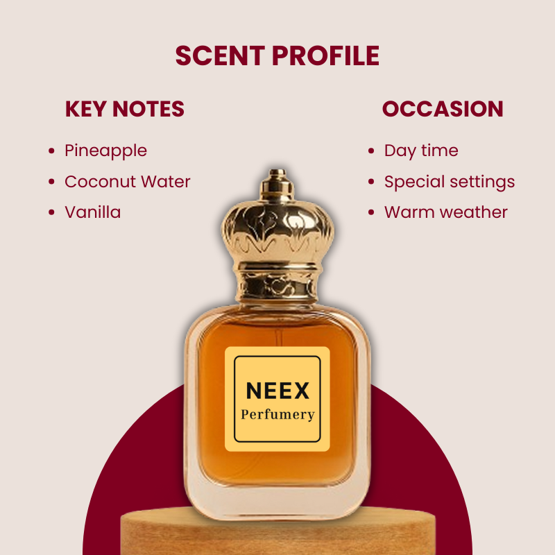 Luxury fragrance with pineapple, coconut water, and vanilla – tropical and breezy
