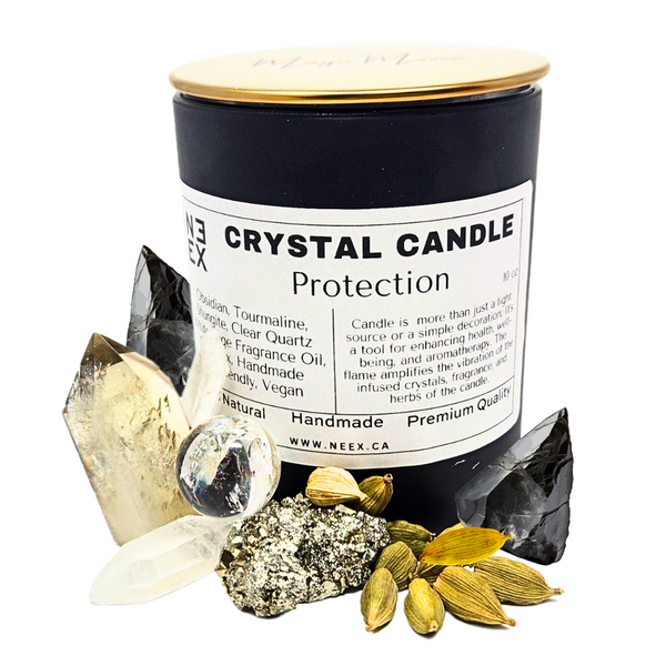 Protection Crystal Candle, Candel, Scented Candle, Shingite, sage and salt, black candle, obsidian, onyx, handmade, nature soy wax