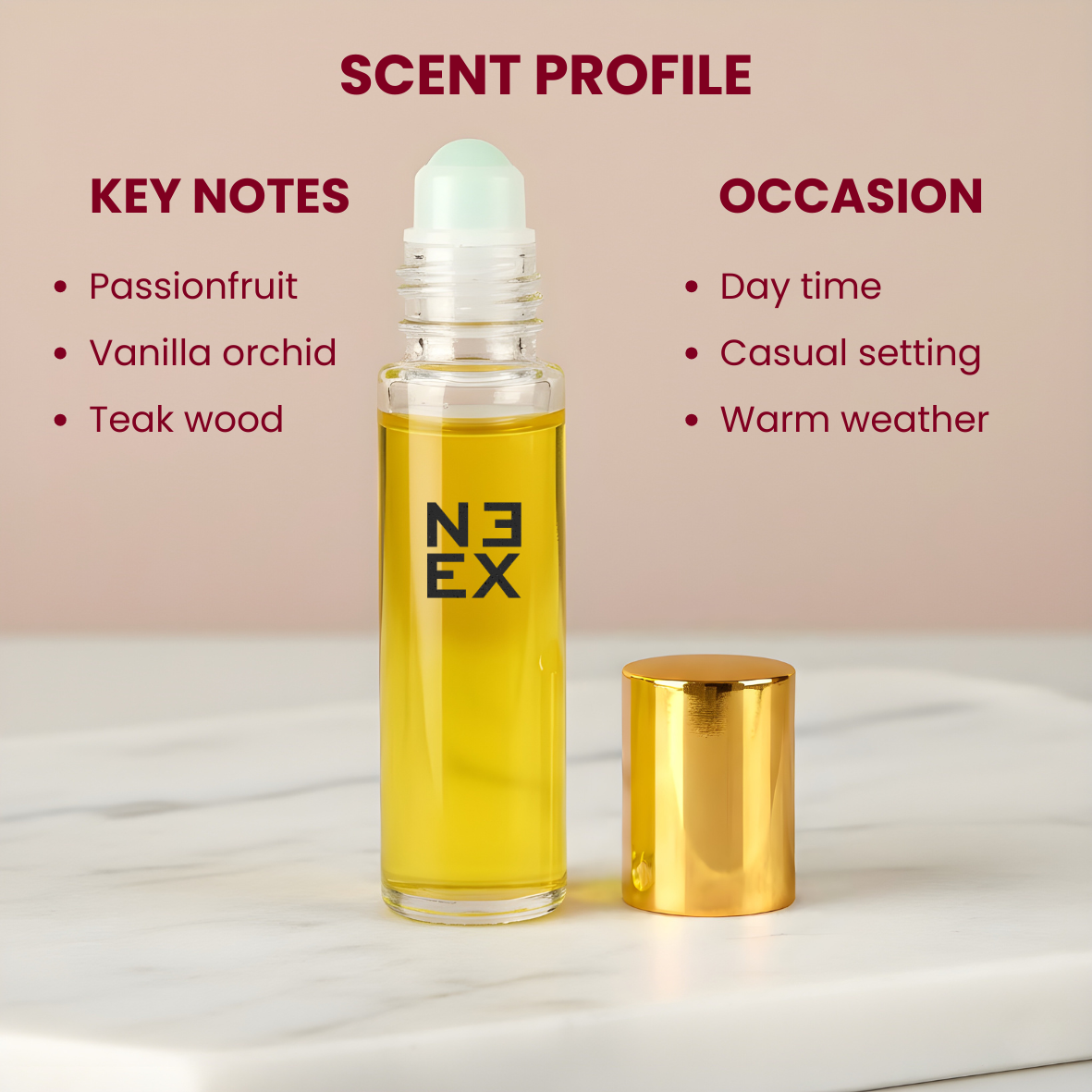 Luxury perfume oil with passion fruit, orchid, and teak wood – vibrant & radiant
